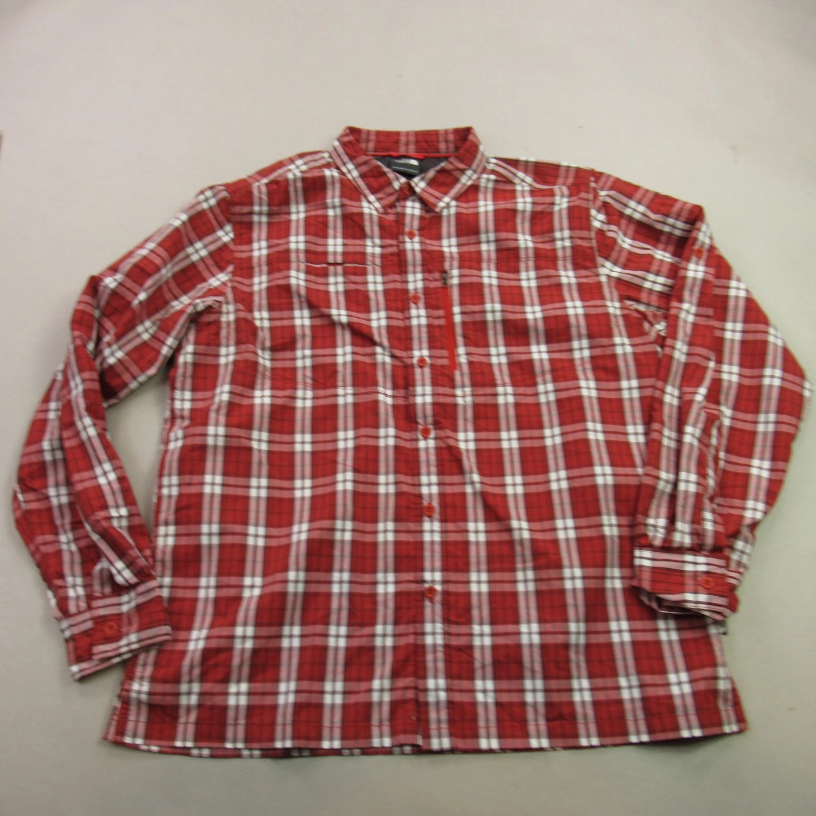 North Face Shirt Mens Large Long Sleeve Plaid Pocket Button Front Red