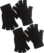 2 Pair Half Finger Gloves Winter Knit Touchscreen Warm Stretchy Mittens Fingerle