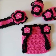 Crochet Baby Girl Headband Diaper Cover Outfit Photo Prop
