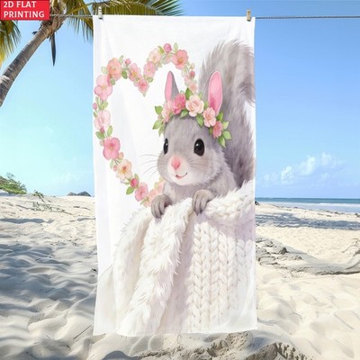 2D Flat - 2D Flat - 2D Flat Design Squirrel Heart Beach Towel, Single Piece -