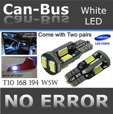 2 pair T10 Samsung 10 LED Chips Canbus White Plug & Play Back Up Light Bulb W208