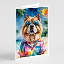 Caroline's Treasures Chow Chow Summer Beach Time Greeting Cards Pack of 8