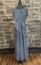 Adrianna Papell Women’s 10 Blue Beaded Sequin Tulle Long Gown