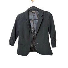 Frenchi S Women's Open Front Office Suit Jacket Ruched 3/4 Sleeve Blazer