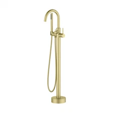 Single Handle Floor Mounted Freestanding Tub Filler With Brushed Gold