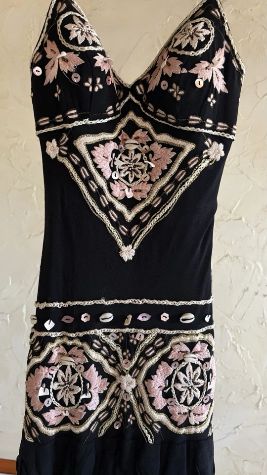 Sue Wong Dress Womens Size 0 Black Silk Floral Embroidered Vintage - Image 3 of 4