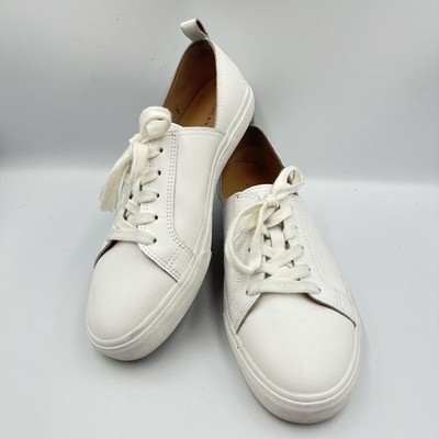 Lucky Brand LK-Dansbey White Leather Sneaker Womens 9M Lace Up Angle Cut Out
