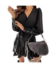 shownicer Damen Kleid Blusenkleid Elegant Sommerkleid Langarm Blumen Kleider Kur