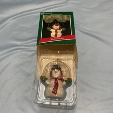 Vintage 1989 Wiggly Snowman Christmas Ornament Hallmark Handcrafted Glass Head