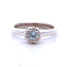 Beautiful 925 Sterling Silver Round Aquamarine March Birthstone Size 7.25 Ring