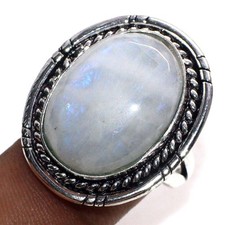925 Silver Plated Exclusive Rainbow Moonstone Ring Gemstone Size US 9 MJ