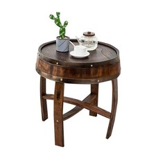 Farmhouse Whiskey Barrel End Table,Round Wood Barrel Side Table,Rusitc Wine 