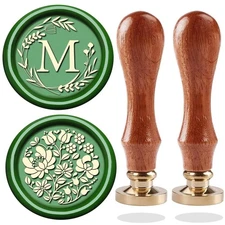 Letter Alphabet M Wax Seal Stamp, Wicker Eucalyptus Initial Sealing With Flow...