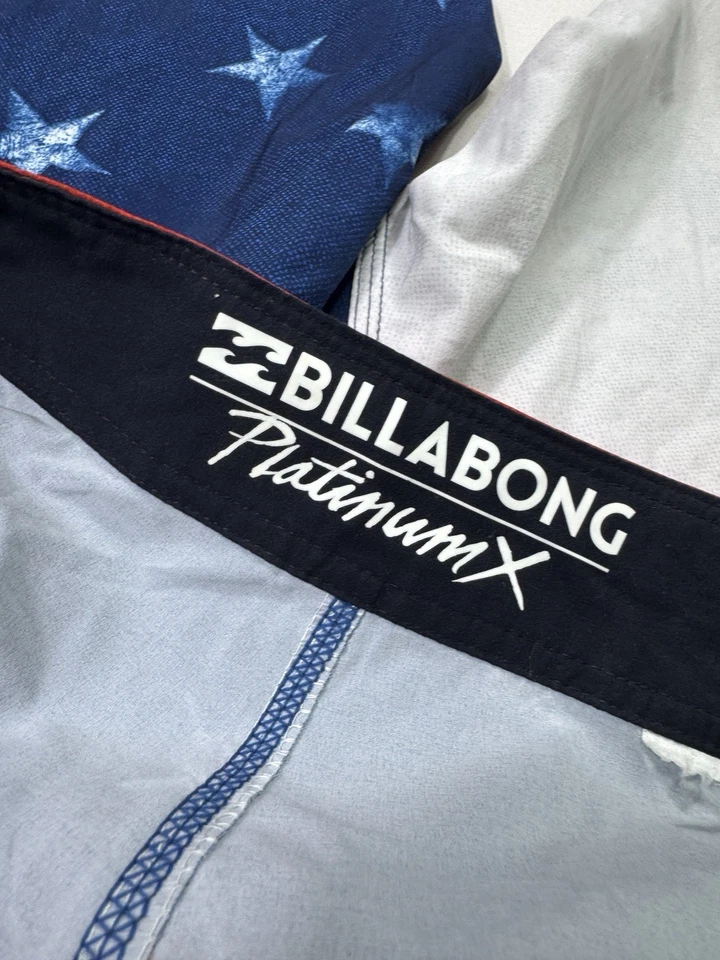 Pantalones Cortos Billabong Platinum X Board Para Hombre 36x11 Playa Bandera EE. UU. Rojo Blanco Azul Foto 3 de 4