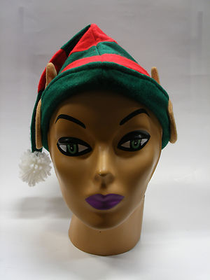 GREEN & RED FELT ELF HAT w/ EARS SIZE MEDIUM ADULT HOLIDAY ACCESSORY