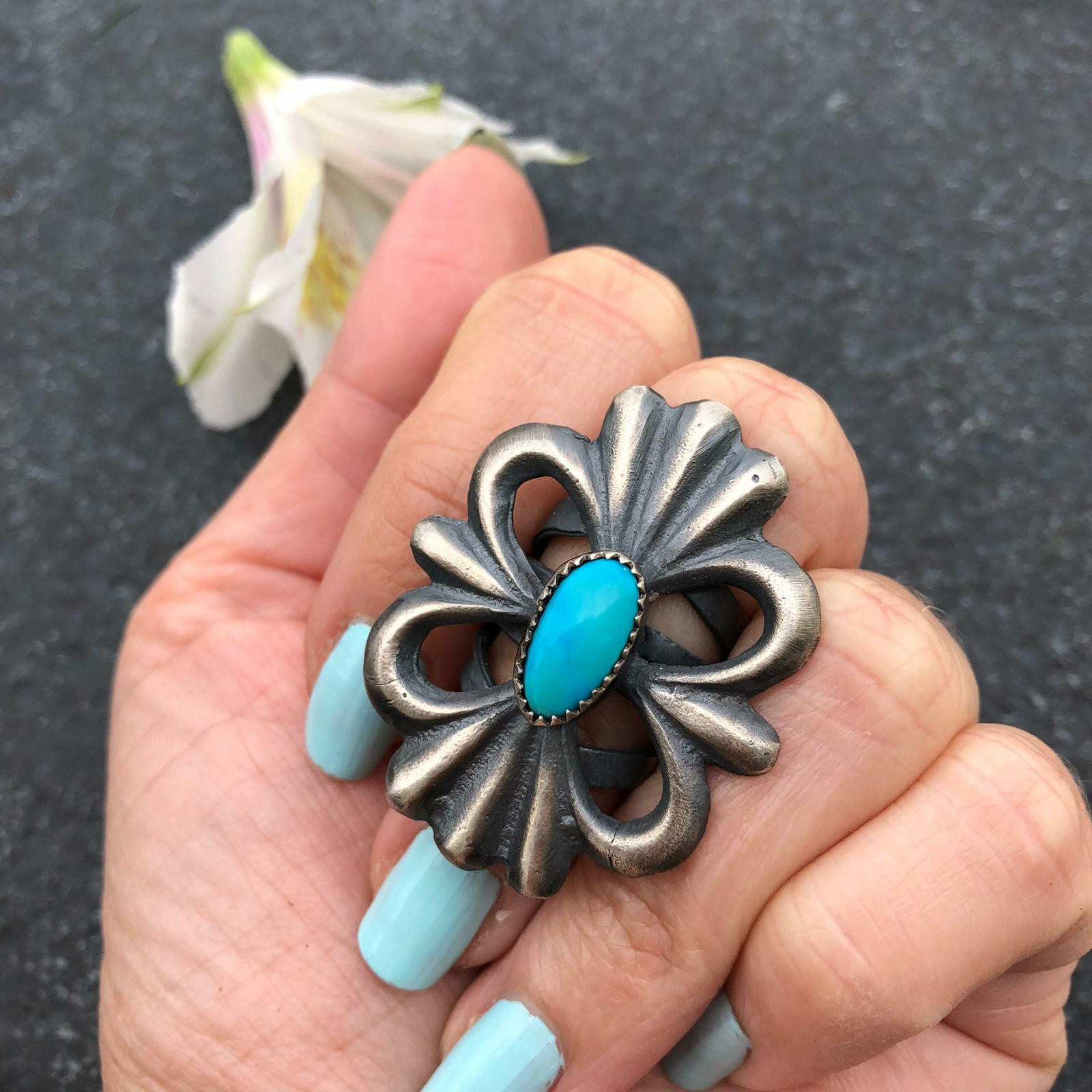 Cast Sterling Concho Turquoise Ring Cast Ring Mens Turquoise Ring