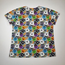 SCRUB TOP SIZE L HALLOWEEN BALLOONS BOO