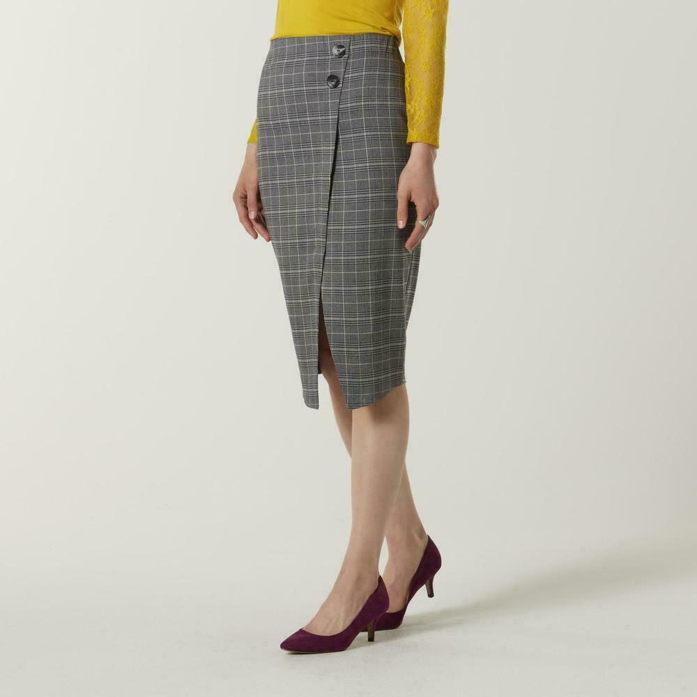 Black Plaid Check Pencil Skirt Simply Styled Pull On Work Dress Size Small