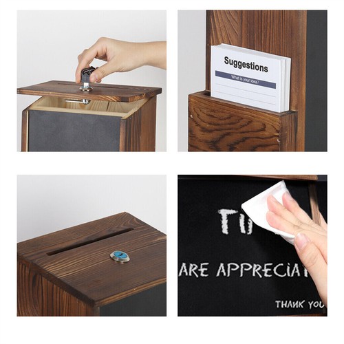 Wood Lock Suggestion Box Comment Charity Donation Jar w/ 30 Suggestion Cards Tip - Picture 10 of 12