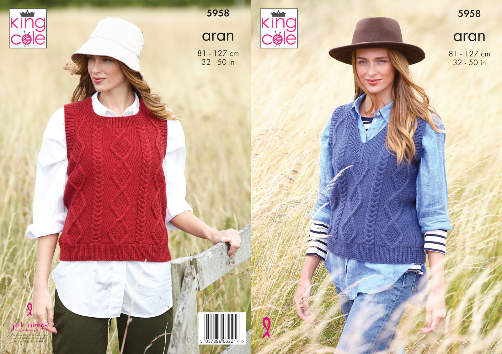 Knitting Pattern Womens Round & V Neck Tank Top Pullover King Cole Aran 5958