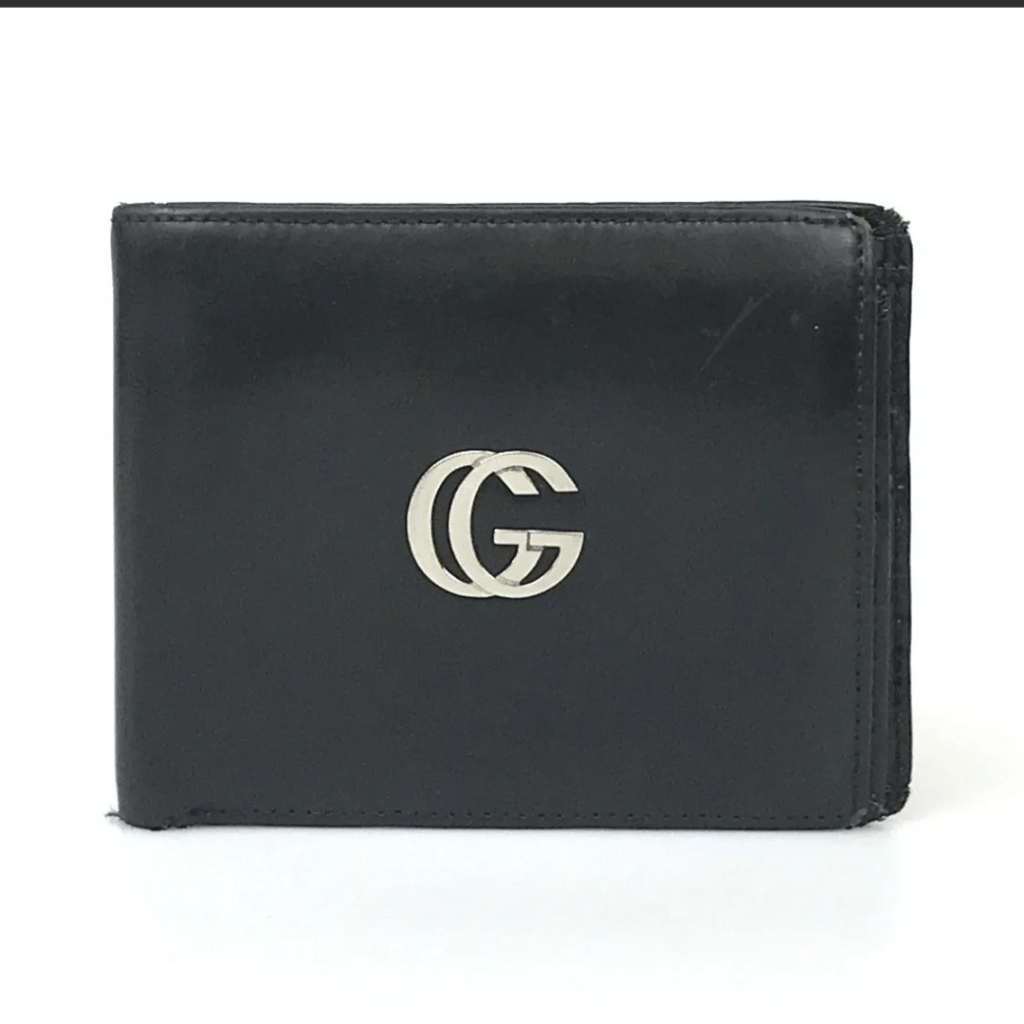 GUCCI Wallet Bi Fold Black Leather Silver GG Marmont Authentic | eBay