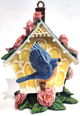 Hamilton Birdhouse in Bloom ROSEBUD COTTAGE spring summer ornament blue bird jay