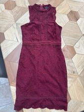 Topshop Burgundy Red Lace Bodycon Stretch Dress - Party / Christmas - Size UK 8