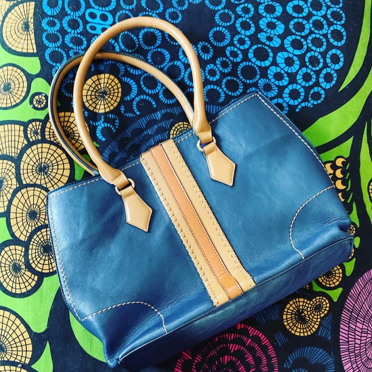 Sondra Roberts Large Blue Faux Leather Shoulder Bag Purse NEW