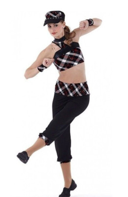 Break It Down Adult Small Dance Costume Plaid Crop Top w/Cropped Pants & Cuffs