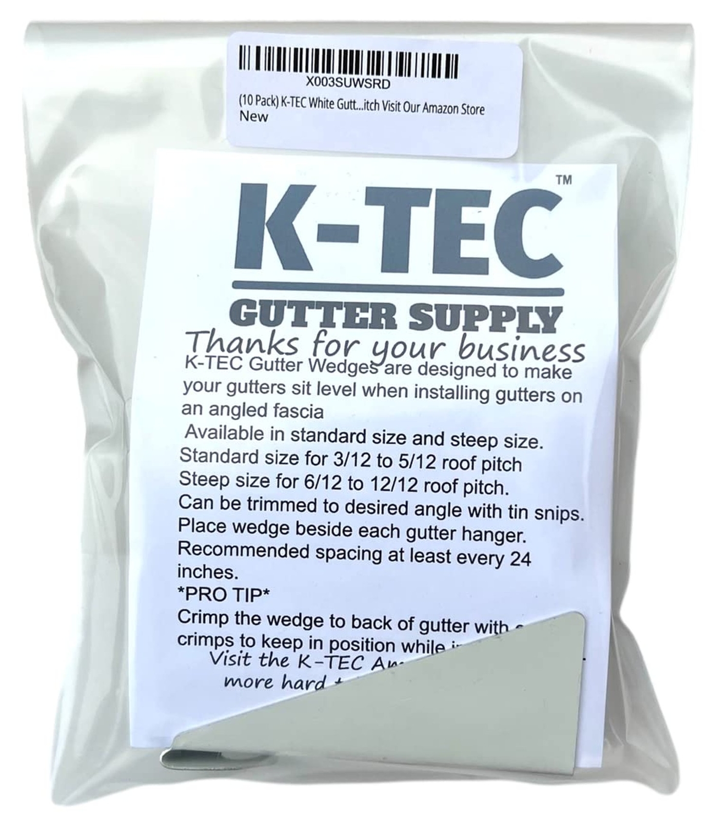 (10 Pack) KTEC White Aluminum Gutter Wedge for 5 Inch KStyle Gutters