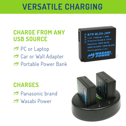Wasabi Power Battery (2-Pack) & Dual Charger for Panasonic DMW-BLE9, DMW-BLG10 - Picture 5 of 10