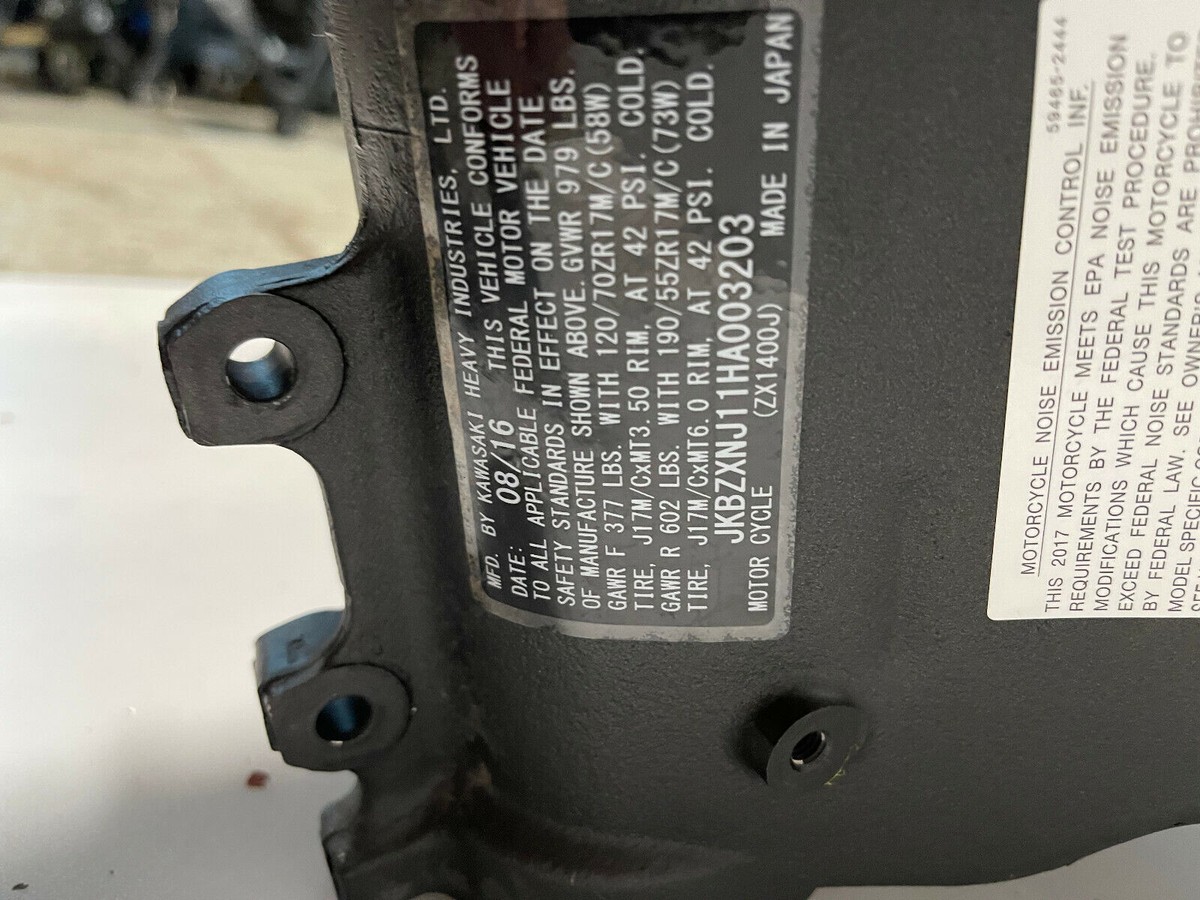 2017 12-25 KAWASAKI NINJA ZX14 ZX14R MAIN FRAME CHASSIS BILL OF
