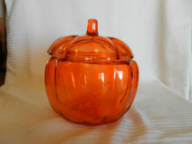 Vintage Orange Glass Pumpkin Cookie or Candy Jar With Lid 7.5" Tall | eBay