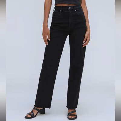 Everlane Women s Size 30 Long Way High Jean Black Organic Cotton Frayed Hem New