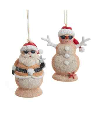 Set of 2 Beach Themed ornaments, Snowman, Santa, resin 4'' tall, Kurt Adler NWT
