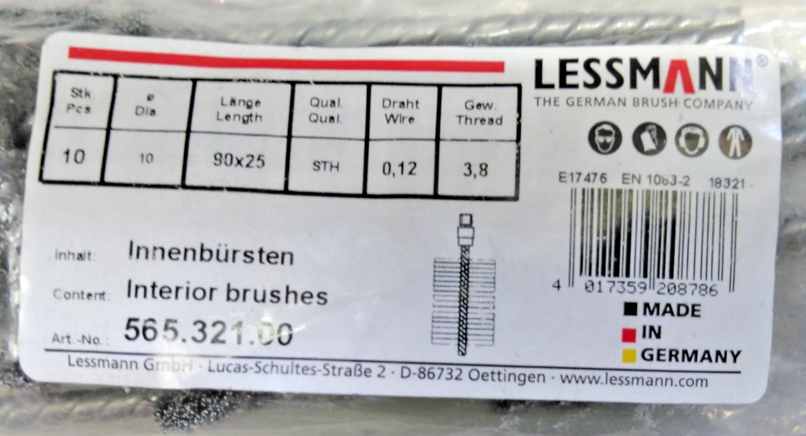 LESSMANN Innenbürste IBH 90 x 25 x 10mm, STH gew. 0,12mm Schaft 3,1mm 565.321.00