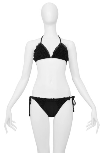 VINTAGE DIOR BY JOHN GALLIANO BLACK RUFFLE BIKINI… - image 1