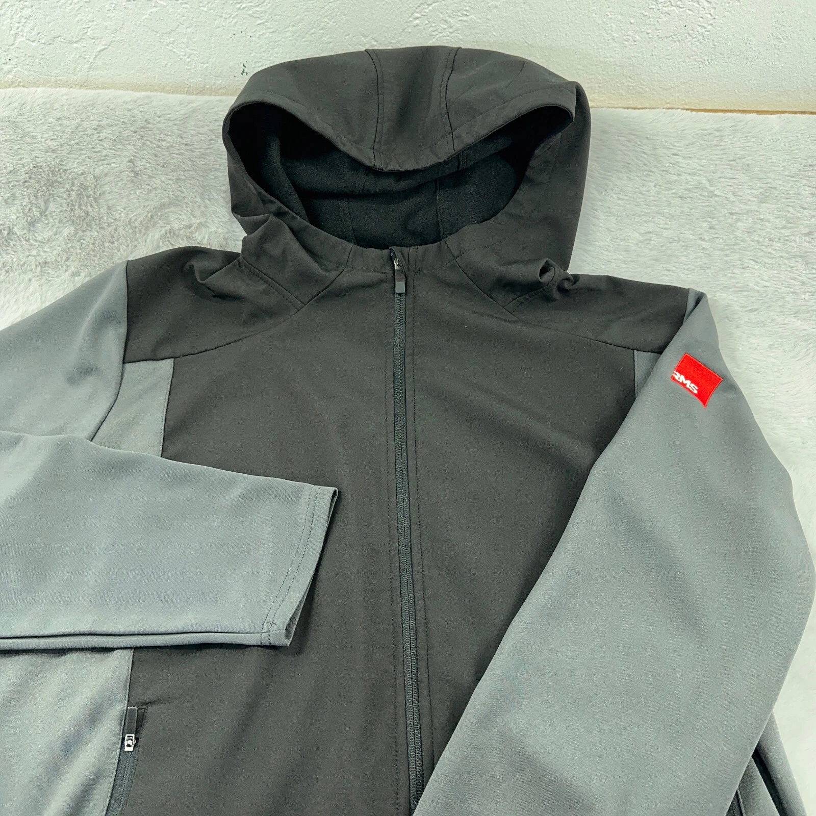 Fossa Jacket Mens XXL Black Gray Soft Shell Full Zip Hood Colorblock Comfort