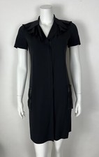 Elie Tahari Women’s Silk Dress Ruffled Pockets Solid Black Work Career US 0