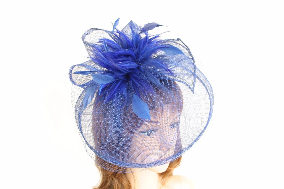 Jumbo Iglesia Derby Boda Pluma Floral Sinamay Fascinator Azul Real 511 Foto 4 de 4