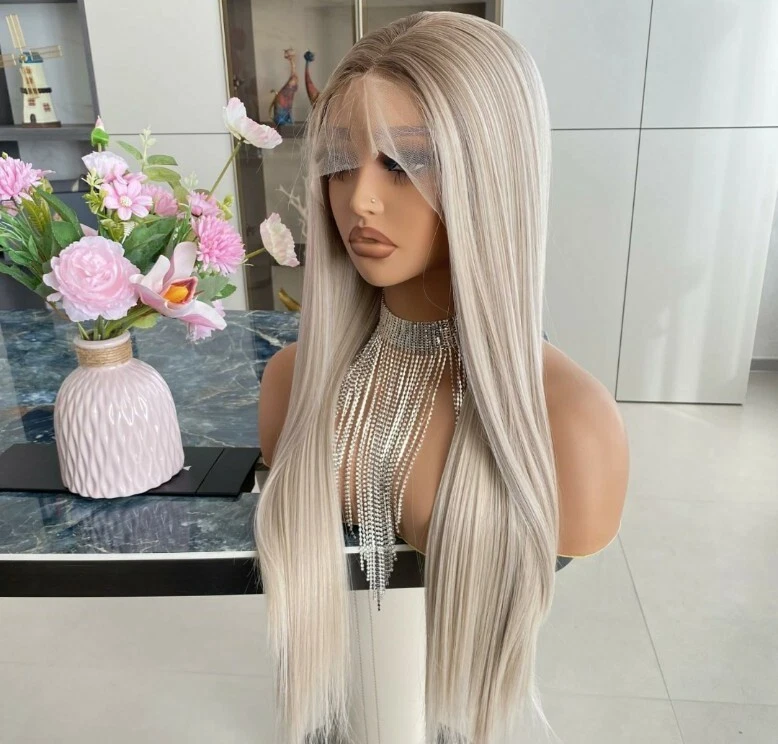 Peluca de encaje frontal HD mezcla cabello humano reflejos ondulado rizado largo rubio ombre Foto 4 de 4