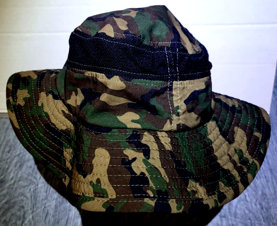 Camouflage Boonie Bucket Hat with Adjustable Strap for Fishing Green Ventilated-image