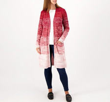 Denim Co. - Spacedye Open Front Long Sweater Cardigan - Rhubarb