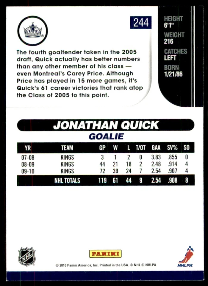 2010-11 Score Jonathan Quick #244 - Image 2 of 2