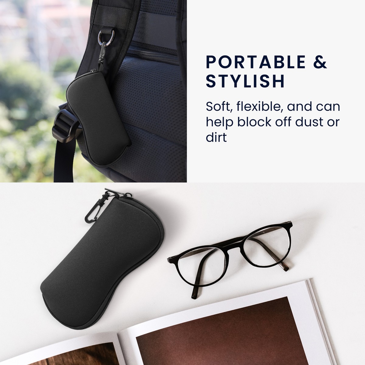 Custodia Occhiali Grande Semirigida - Portachiavi Con Moschettone Per Occhiali Da Sole E Lettura