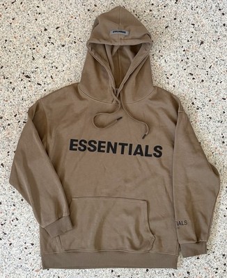 Fear of God Essentials Hoodie Light Brown Pullover Logo Streetwear Large