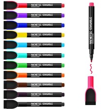 PRZRU Magnetic Dry Erase Markers Fine Tip with Eraser Cap, Low Odor 12 Pack