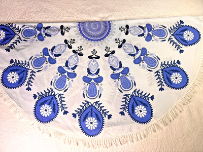 Gypsy 05 Round Tablecloth 100% Cotton 64'' Diameter Mandala Pattern White Fringe