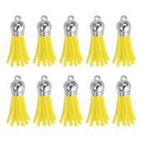 48Stk Lederquaste SchlüSselanhäNger Charm Bulk(1.5 Zoll) Gelb/Silber Kappe