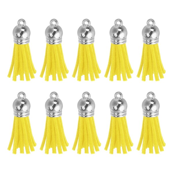 48Stk Lederquaste SchlüSselanhäNger Charm Bulk(1.5 Zoll) Gelb/Silber Kappe-image